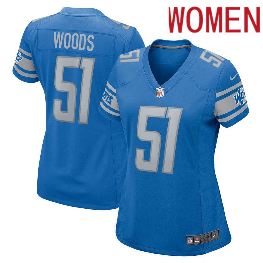 Women Detroit Lions 51 Josh Woods Nike Blue Player Game NFL Jersey